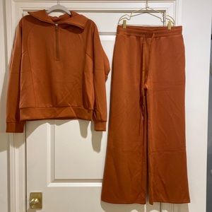 ANRABESS 2 Piece Outfit Sweatsuit Half Zip Sweatshirt Wide Leg Sweatpant Lounge